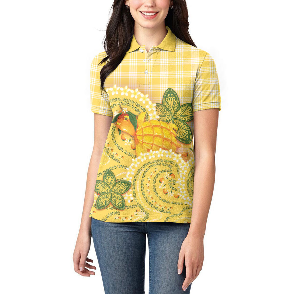 Hawaii Palaka Women Polo Shirt Cute Ripe Mango Turtle On The Waves