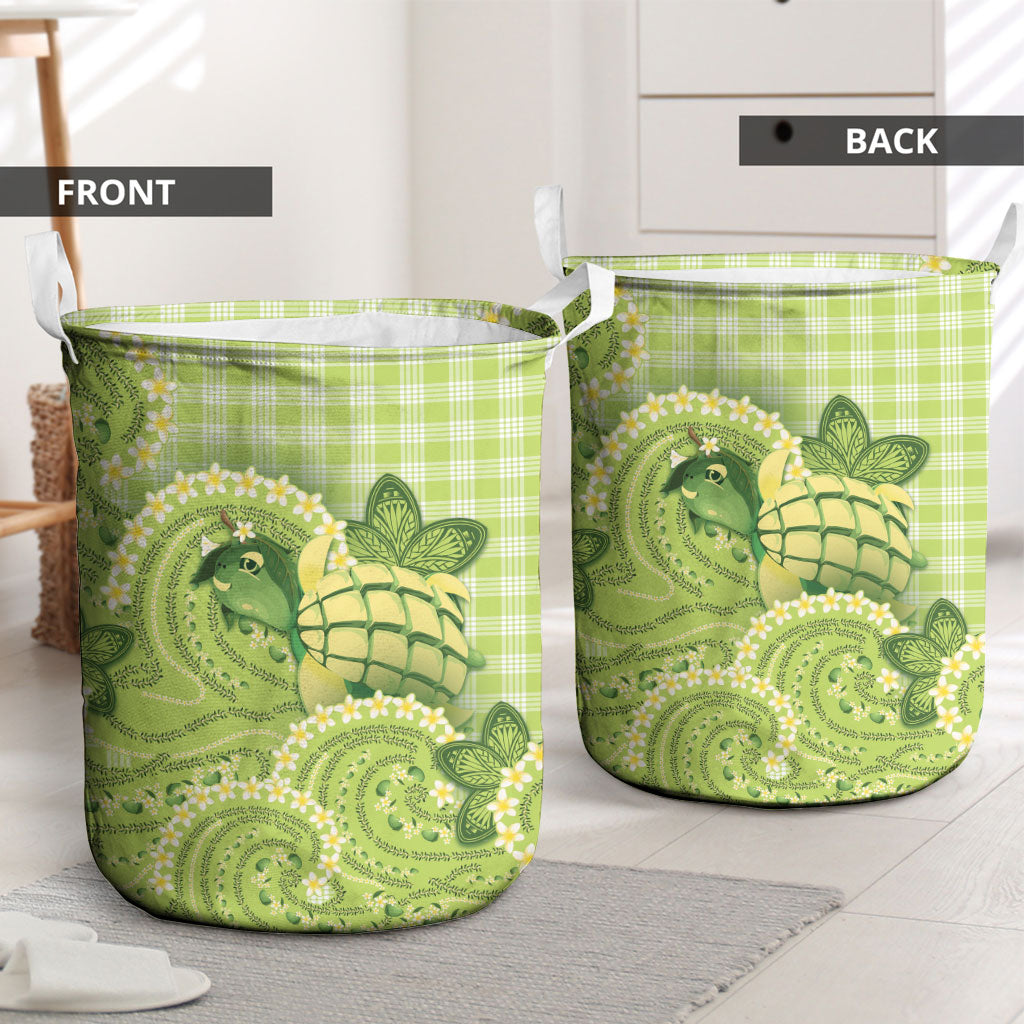 Hawaii Palaka Laundry Basket Cute Green Mango Turtle On The Waves