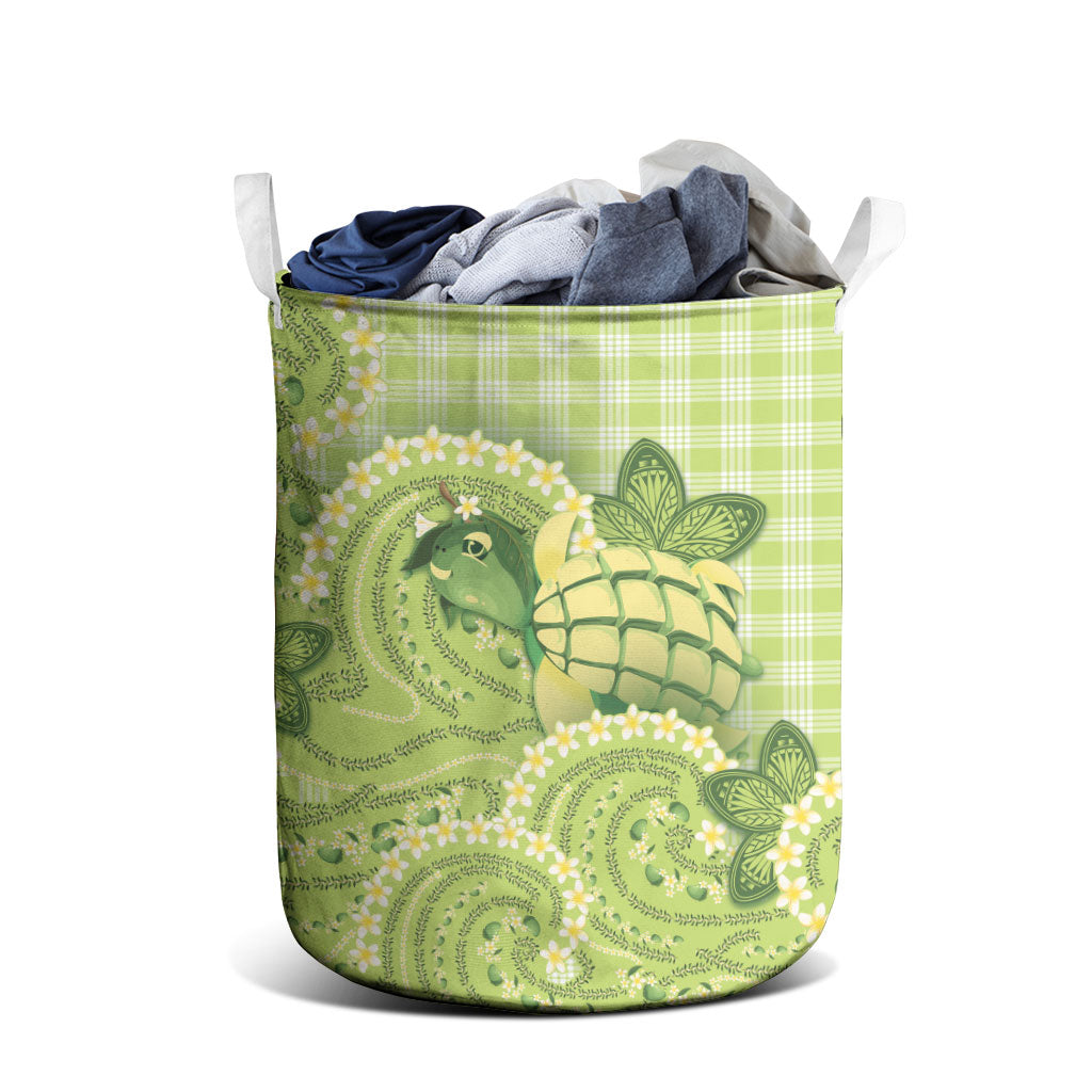 Hawaii Palaka Laundry Basket Cute Green Mango Turtle On The Waves