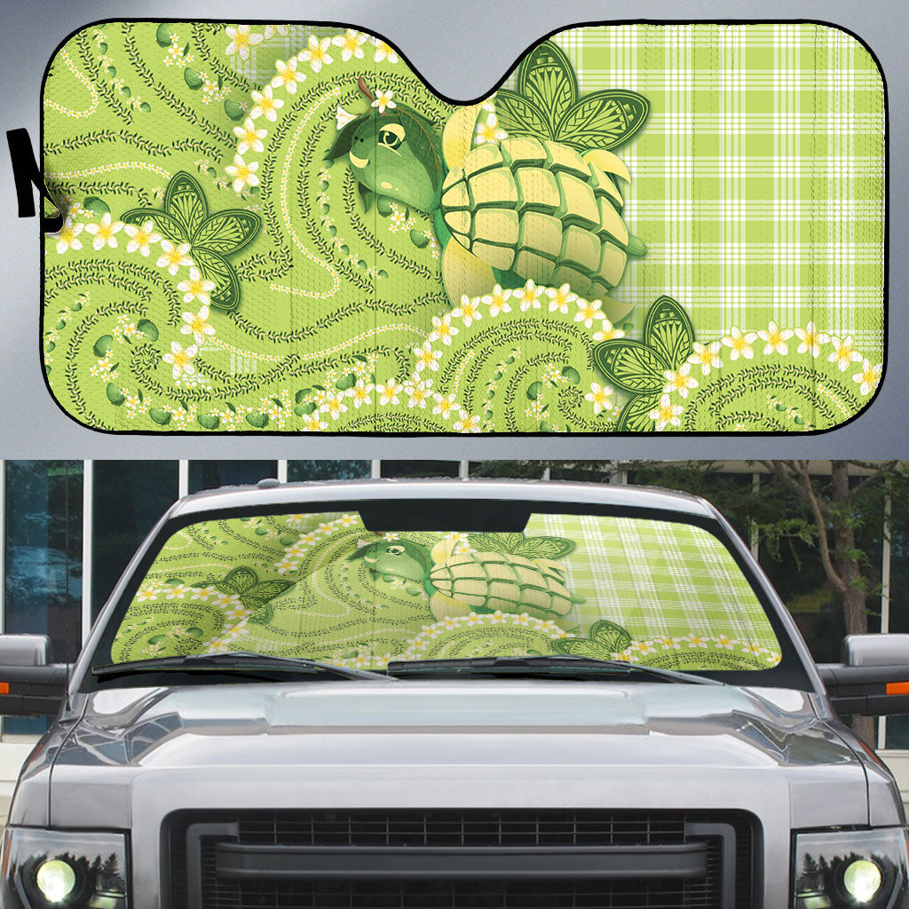 Hawaii Palaka Auto Sun Shade Cute Green Mango Turtle On The Waves DT05 Green - Polynesian Pride