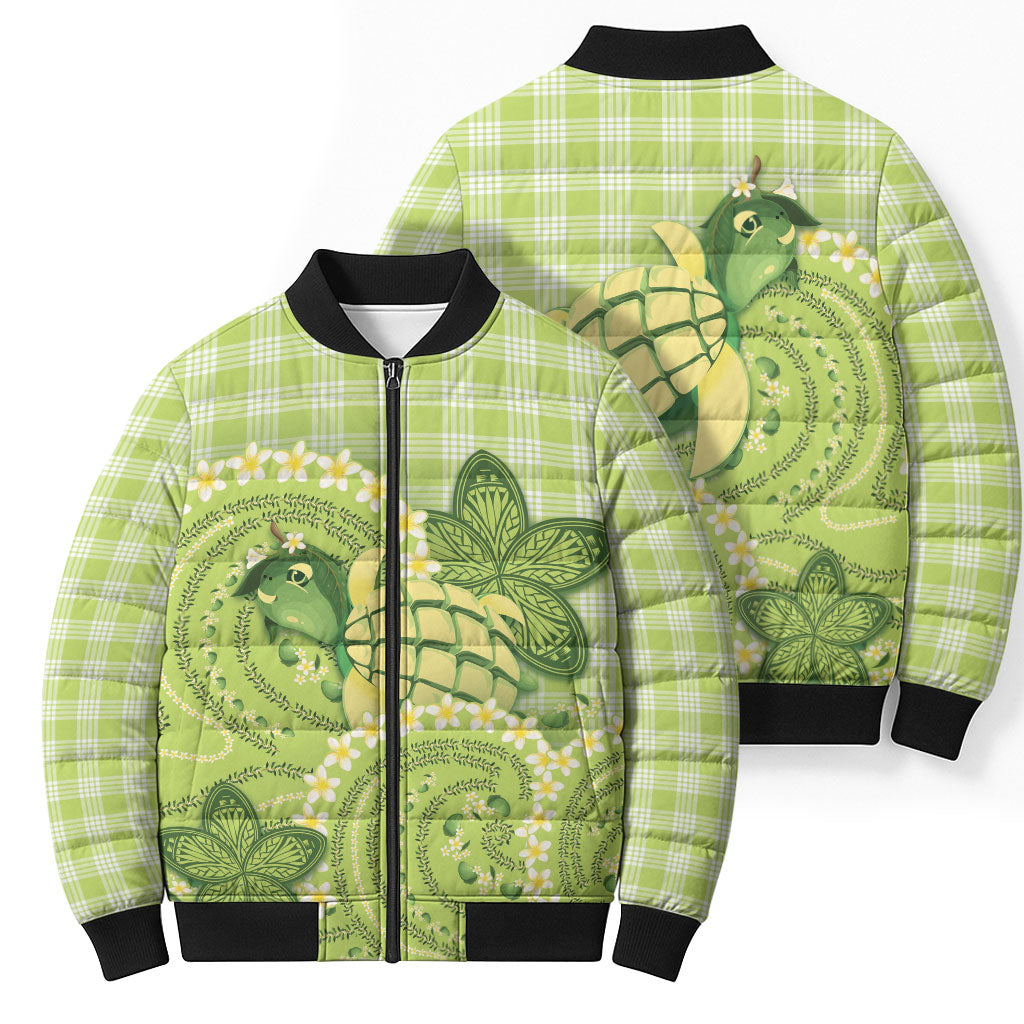 Hawaii Palaka Bomber Puffer Jacket Cute Green Mango Turtle On The Waves