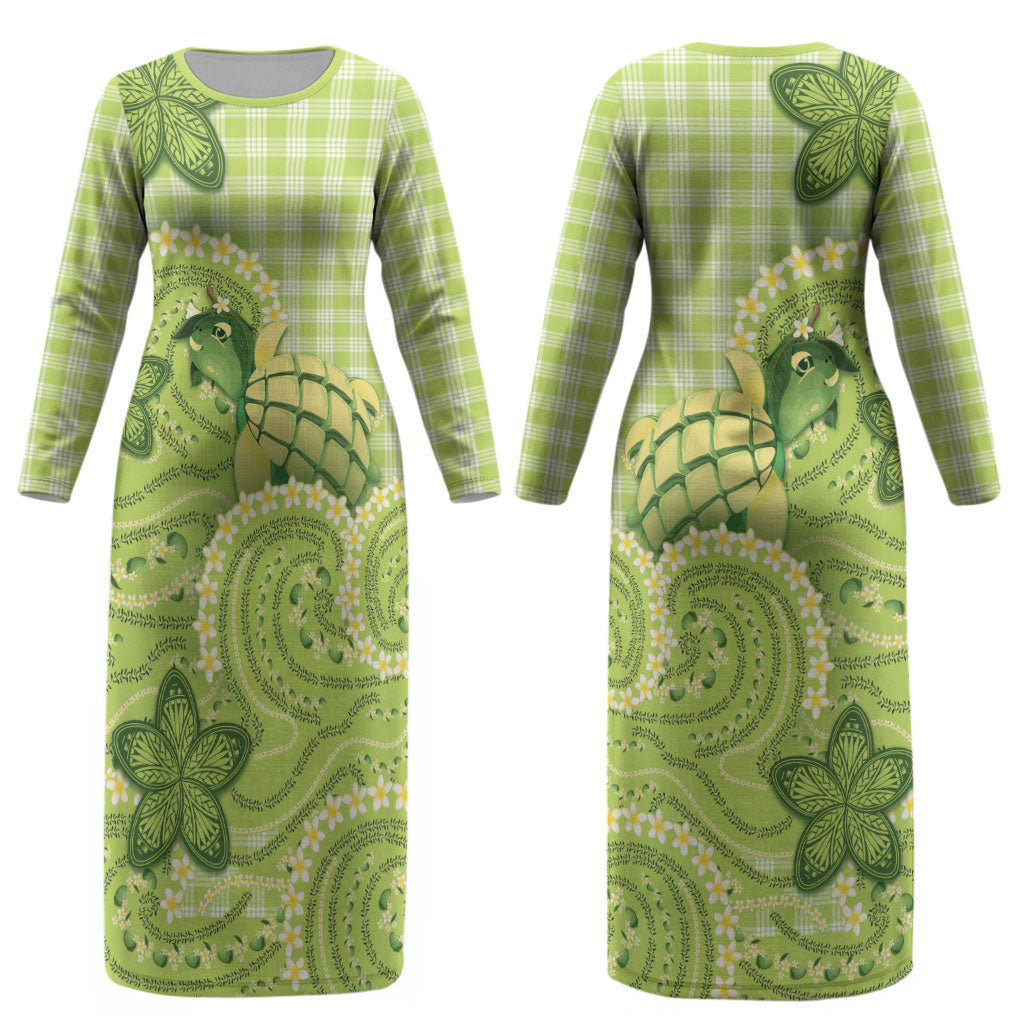 Hawaii Palaka Couples Matching Long Sleeve Bodycon Dress and Long Sleeve Button Shirt Cute Green Mango Turtle On The Waves