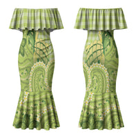 Hawaii Palaka Couples Matching Mermaid Dress and Hawaiian Shirt Cute Green Mango Turtle On The Waves