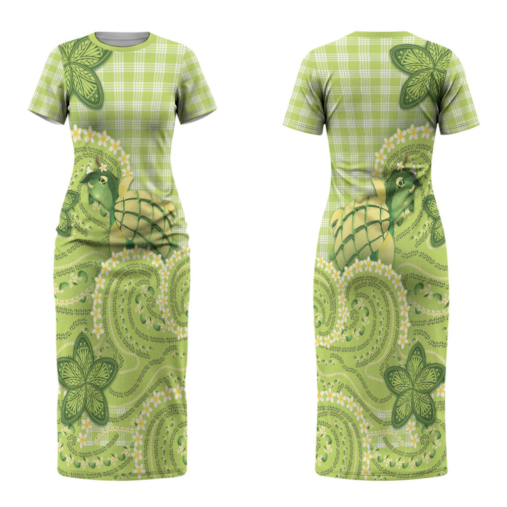 Hawaii Palaka Couples Matching Short Sleeve Bodycon Dress and Long Sleeve Button Shirt Cute Green Mango Turtle On The Waves