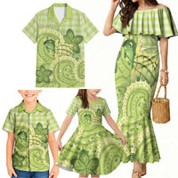 Hawaii Palaka Family Matching Mermaid Dress and Hawaiian Shirt Cute Green Mango Turtle On The Waves
