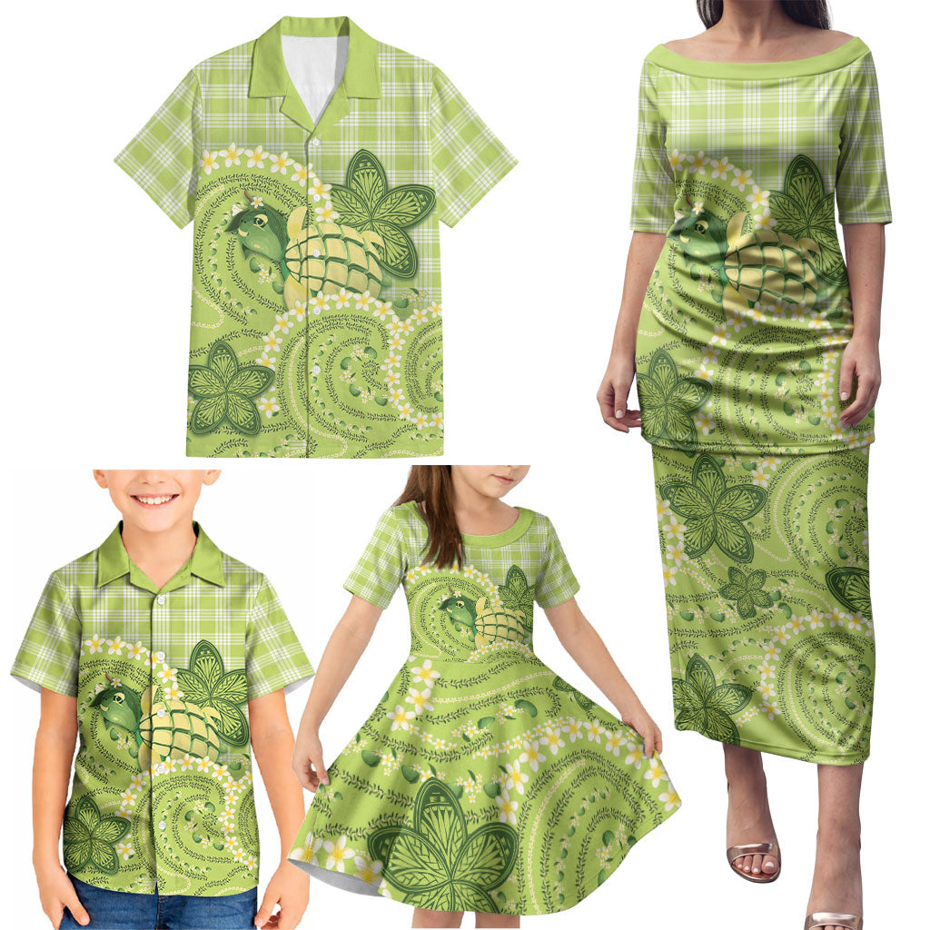 Hawaii Palaka Family Matching Puletasi and Hawaiian Shirt Cute Green Mango Turtle On The Waves