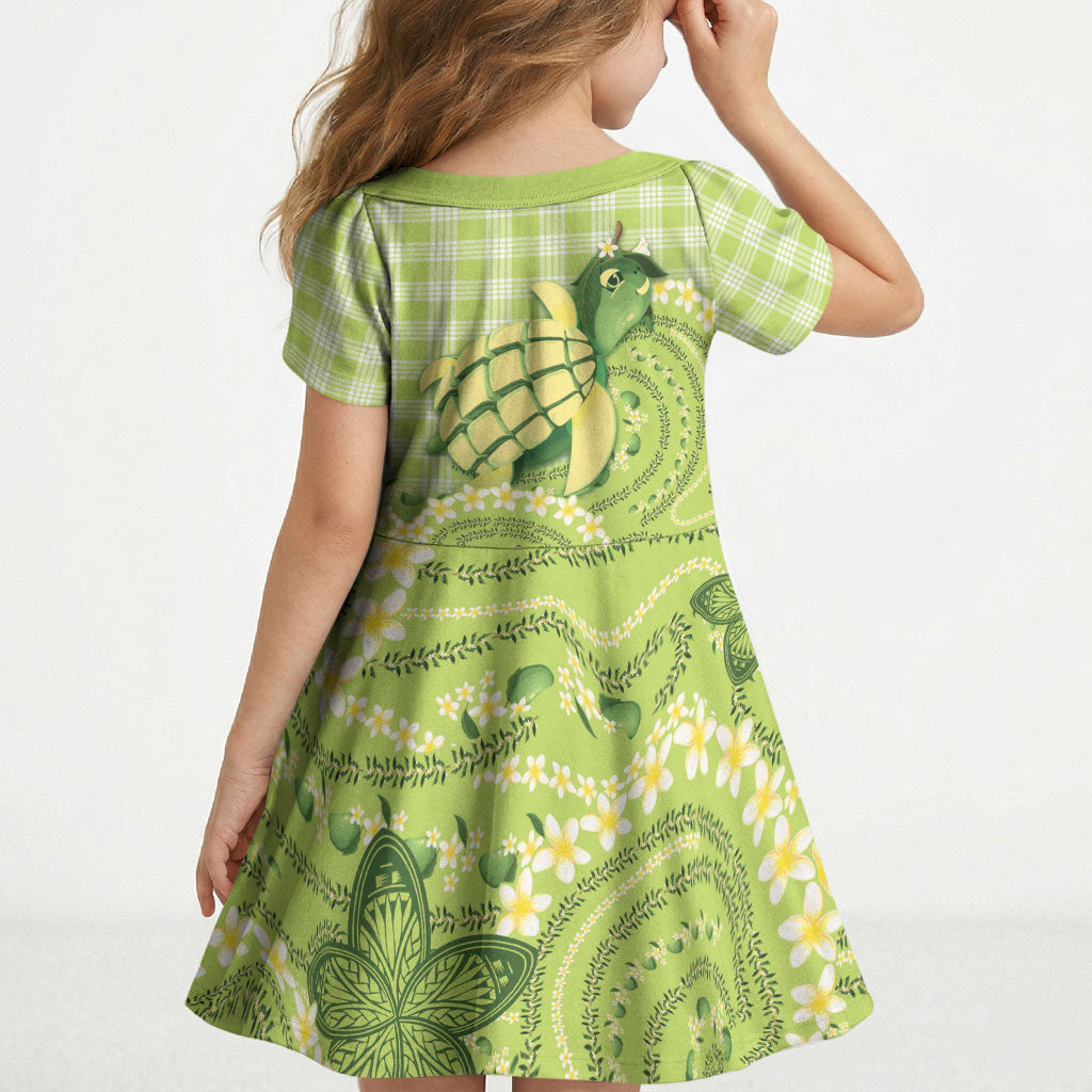 Hawaii Palaka Kid Short Sleeve Dress Cute Green Mango Turtle On The Waves