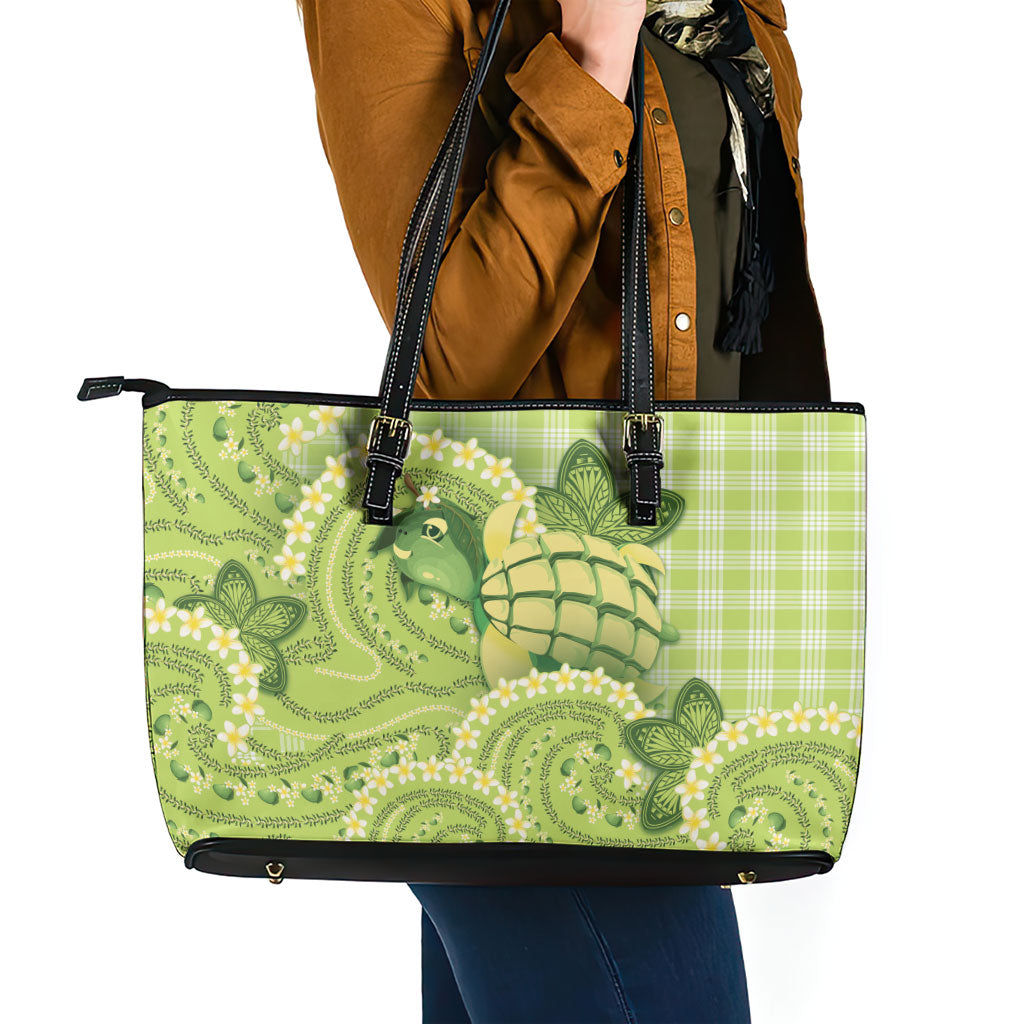 Hawaii Palaka Leather Tote Bag Cute Green Mango Turtle On The Waves
