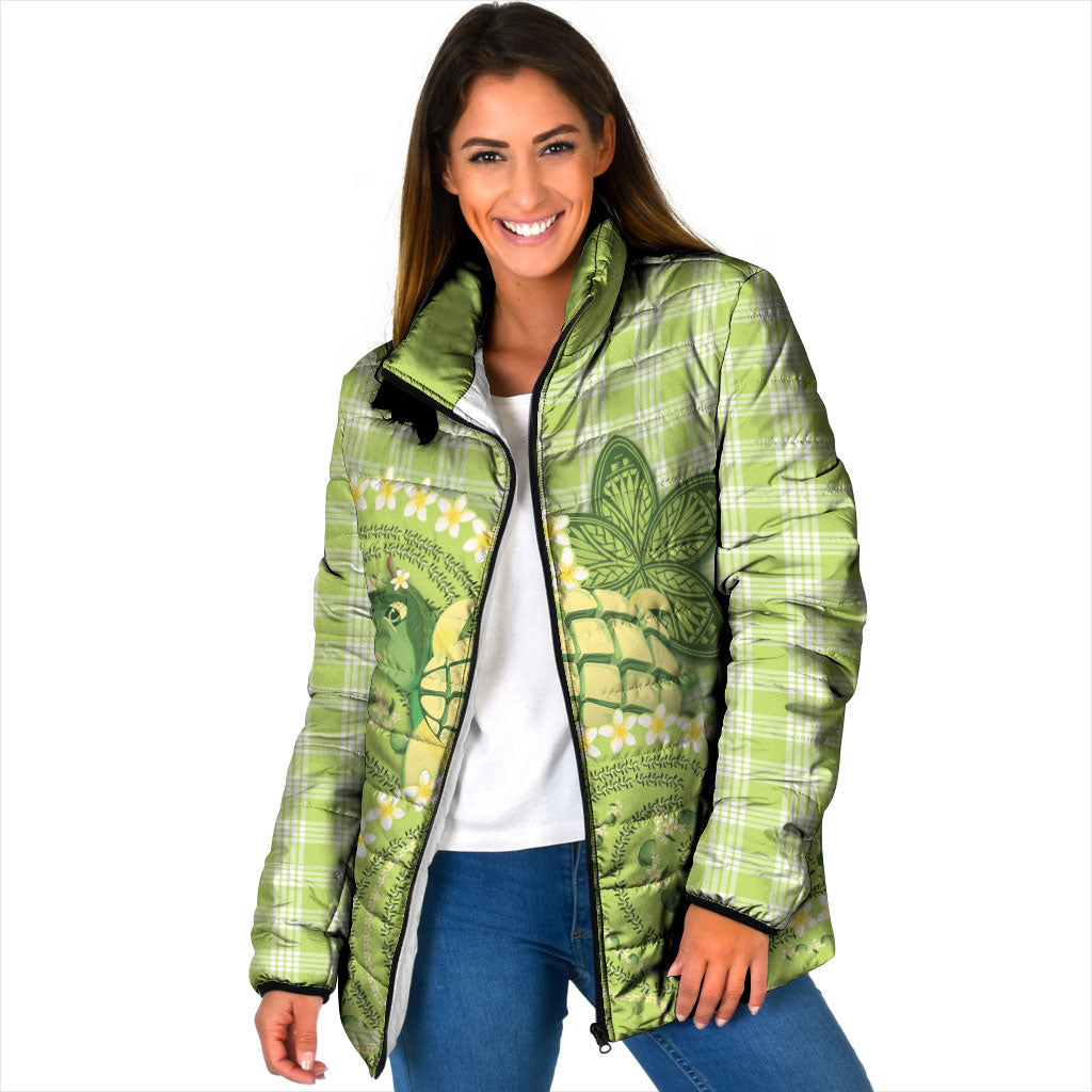 Hawaii Palaka Padded Jacket Cute Green Mango Turtle On The Waves