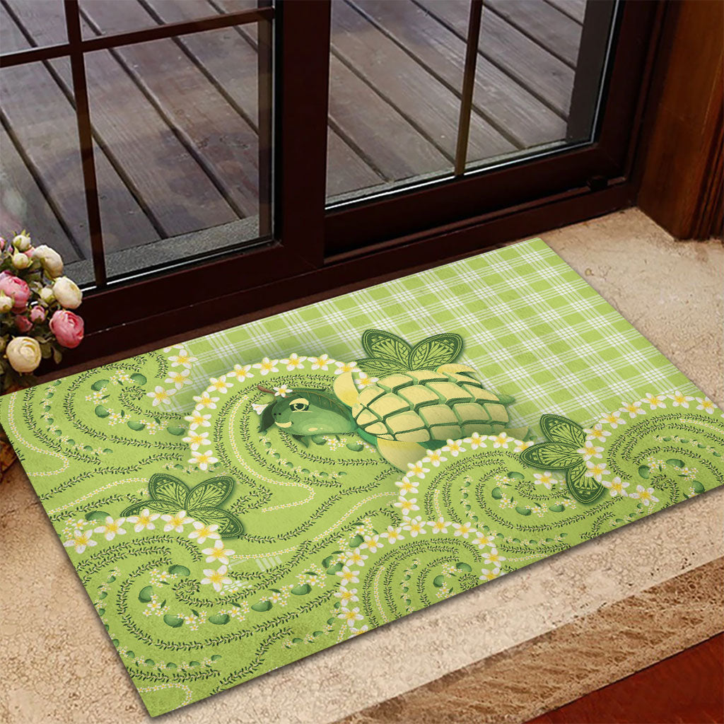 Hawaii Palaka Rubber Doormat Cute Green Mango Turtle On The Waves