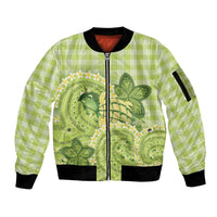 Hawaii Palaka Sleeve Zip Bomber Jacket Cute Green Mango Turtle On The Waves