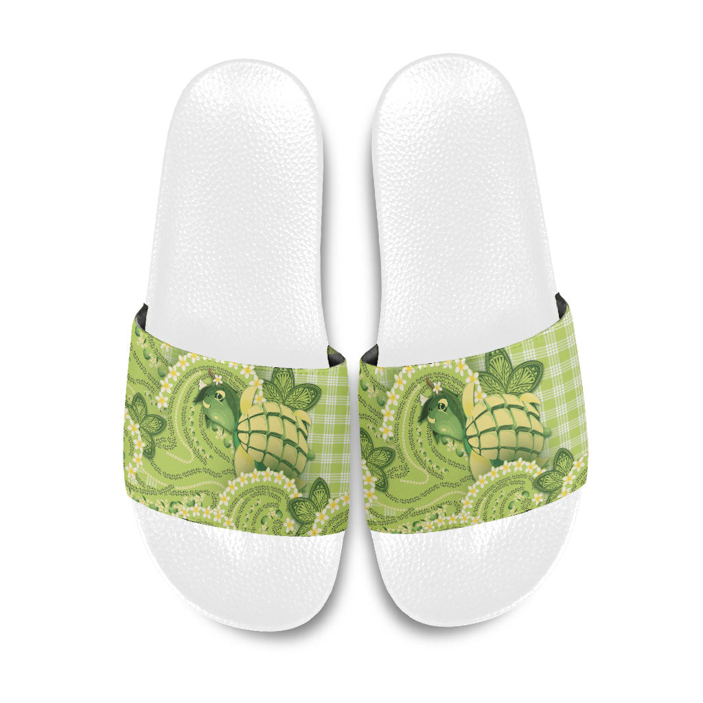 Hawaii Palaka Slide Sandals Cute Green Mango Turtle On The Waves