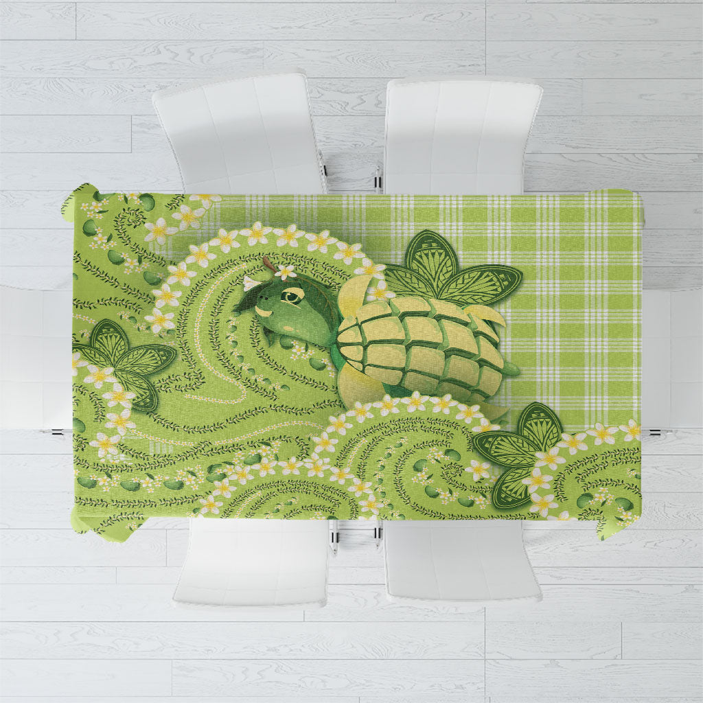 Hawaii Palaka Tablecloth Cute Green Mango Turtle On The Waves DT05 Green - Polynesian Pride