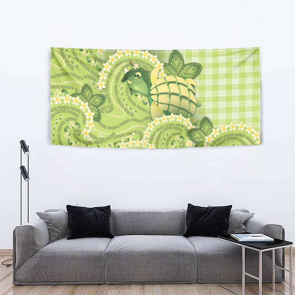 Hawaii Palaka Tapestry Cute Green Mango Turtle On The Waves