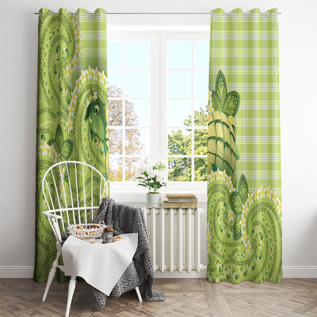 Hawaii Palaka Window Curtain Cute Green Mango Turtle On The Waves