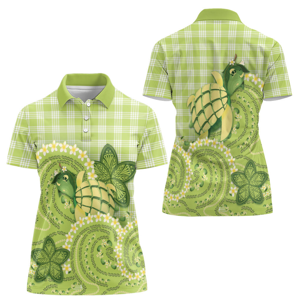 Hawaii Palaka Women Polo Shirt Cute Green Mango Turtle On The Waves