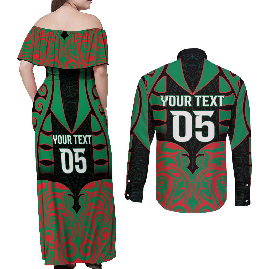 Custom Aotearoa Ngati Hine Couples Matching Off Shoulder Maxi Dress and Long Sleeve Button Shirt Maori Pattern New Zealand - Polynesian Pride