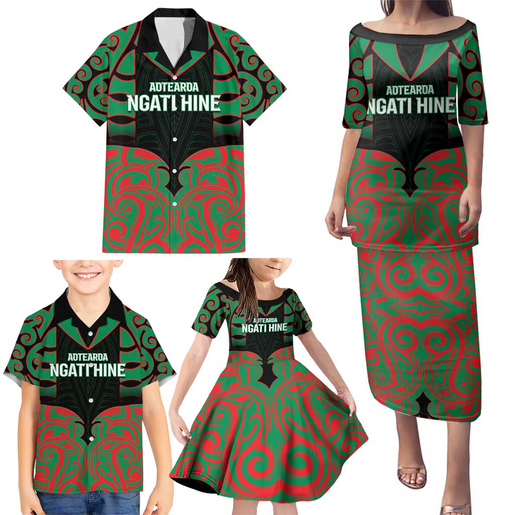 Custom Aotearoa Ngati Hine Family Matching Puletasi and Hawaiian Shirt Maori Pattern New Zealand - Polynesian Pride
