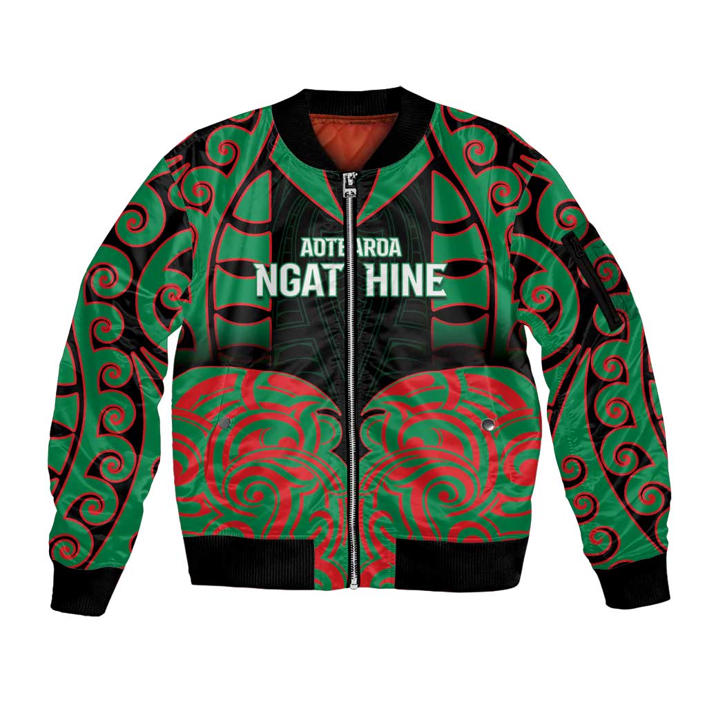Custom Aotearoa Ngati Hine Sleeve Zip Bomber Jacket Maori Pattern New Zealand - Polynesian Pride