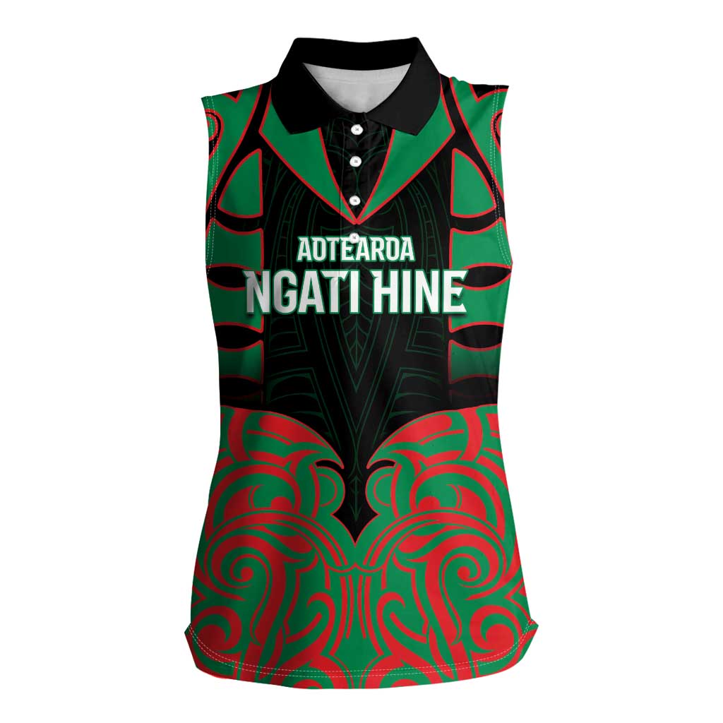 Custom Aotearoa Ngati Hine Women Sleeveless Polo Shirt Maori Pattern New Zealand - Polynesian Pride