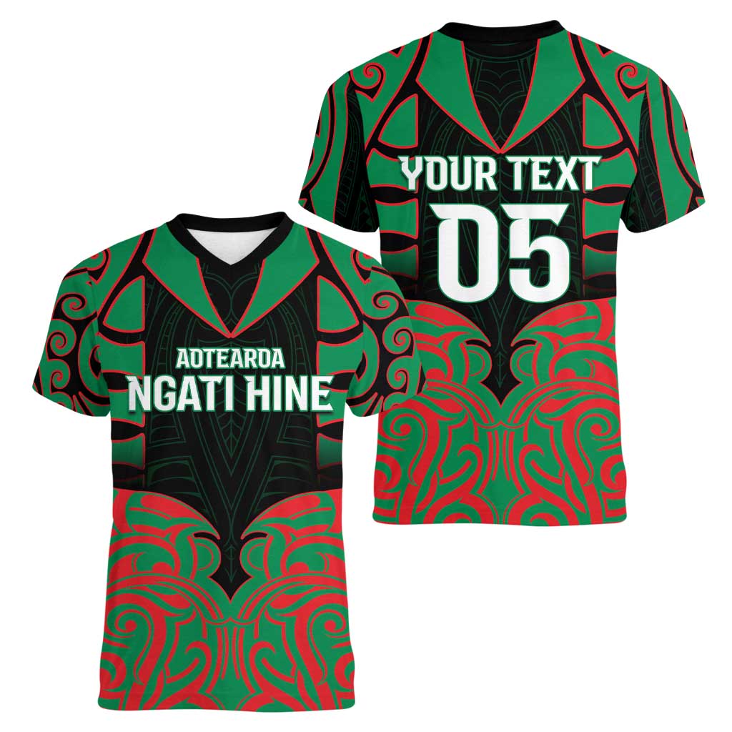 Custom Aotearoa Ngati Hine Women V-Neck T-Shirt Maori Pattern New Zealand DT05 - Polynesian Pride