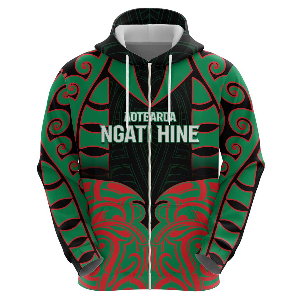 Custom Aotearoa Ngati Hine Zip Hoodie Maori Pattern New Zealand - Polynesian Pride