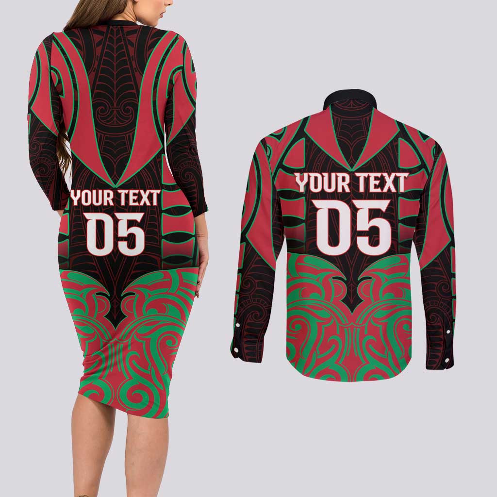 Custom Aotearoa Tuhoe Couples Matching Long Sleeve Bodycon Dress and Long Sleeve Button Shirt Maori Pattern New Zealand - Polynesian Pride