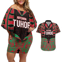 Custom Aotearoa Tuhoe Couples Matching Off Shoulder Short Dress and Hawaiian Shirt Maori Pattern New Zealand - Polynesian Pride