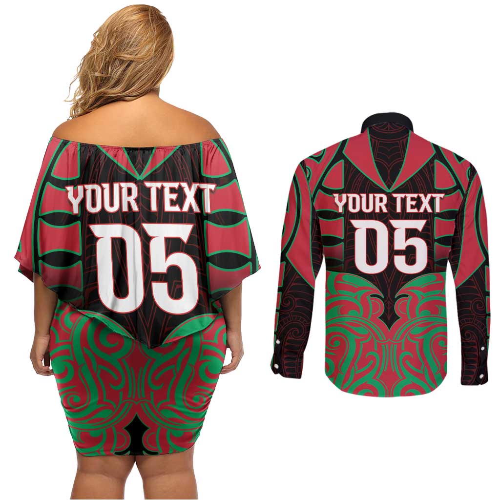 Custom Aotearoa Tuhoe Couples Matching Off Shoulder Short Dress and Long Sleeve Button Shirt Maori Pattern New Zealand - Polynesian Pride