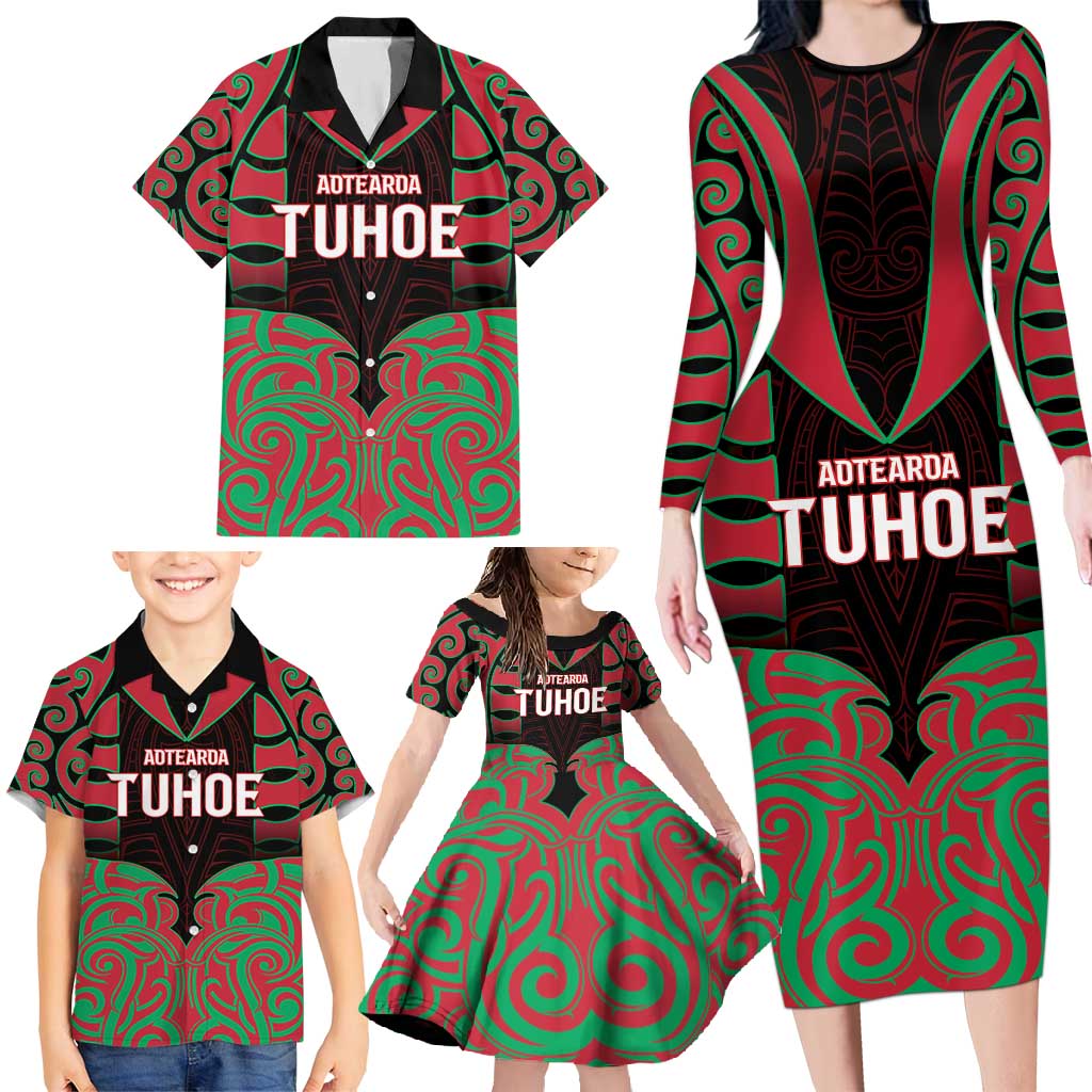 Custom Aotearoa Tuhoe Family Matching Long Sleeve Bodycon Dress and Hawaiian Shirt Maori Pattern New Zealand - Polynesian Pride