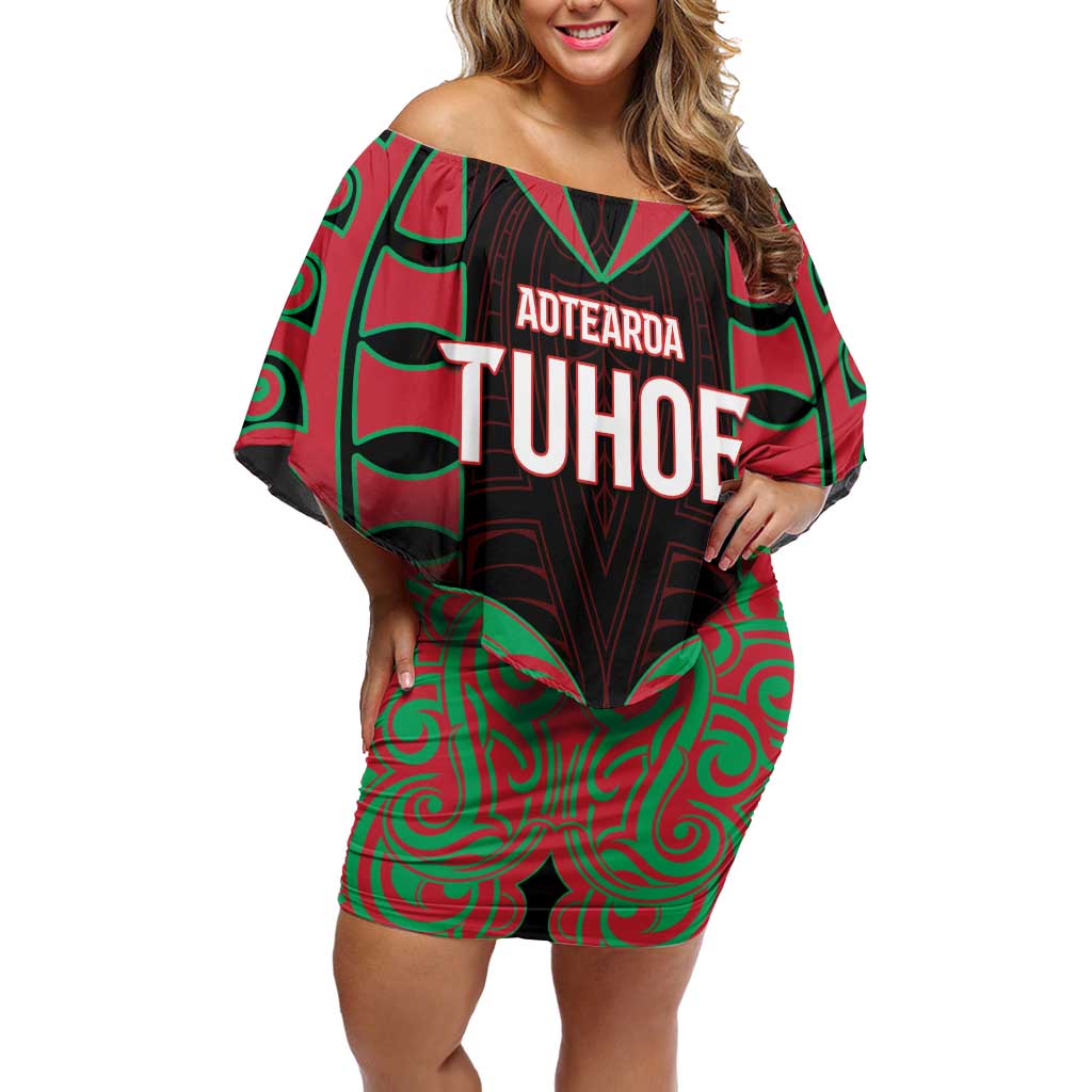 Custom Aotearoa Tuhoe Family Matching Off Shoulder Short Dress and Hawaiian Shirt Maori Pattern New Zealand - Polynesian Pride