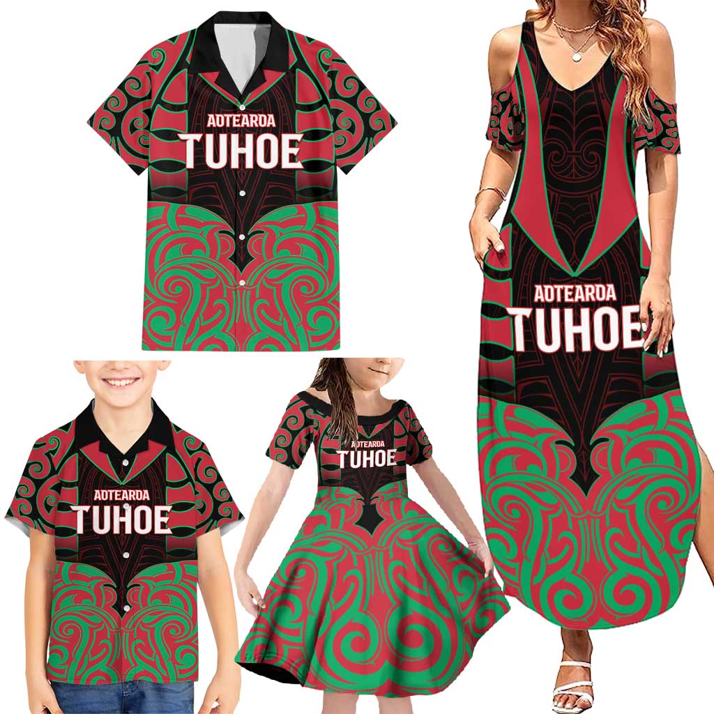 Custom Aotearoa Tuhoe Family Matching Summer Maxi Dress and Hawaiian Shirt Maori Pattern New Zealand - Polynesian Pride