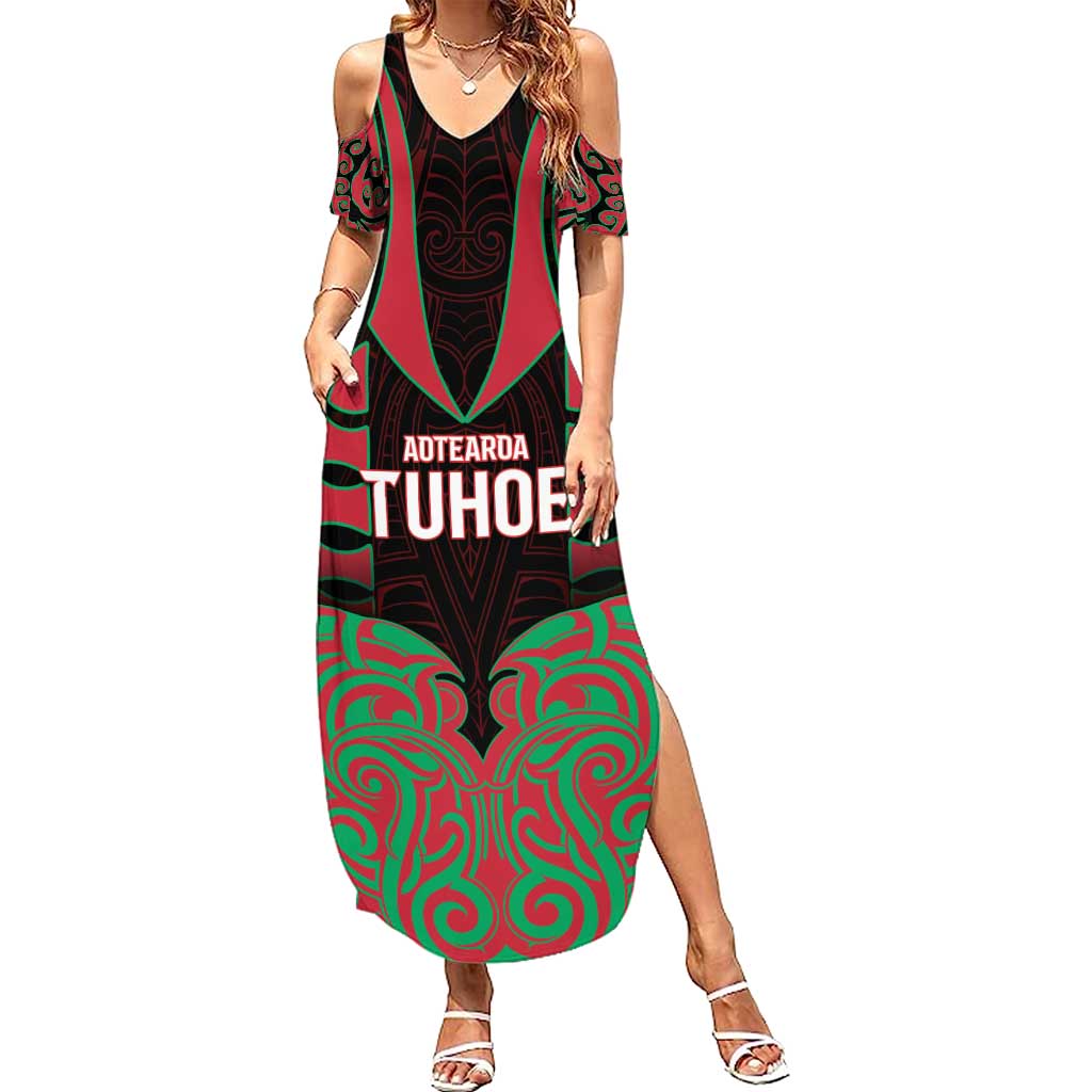 Custom Aotearoa Tuhoe Family Matching Summer Maxi Dress and Hawaiian Shirt Maori Pattern New Zealand - Polynesian Pride