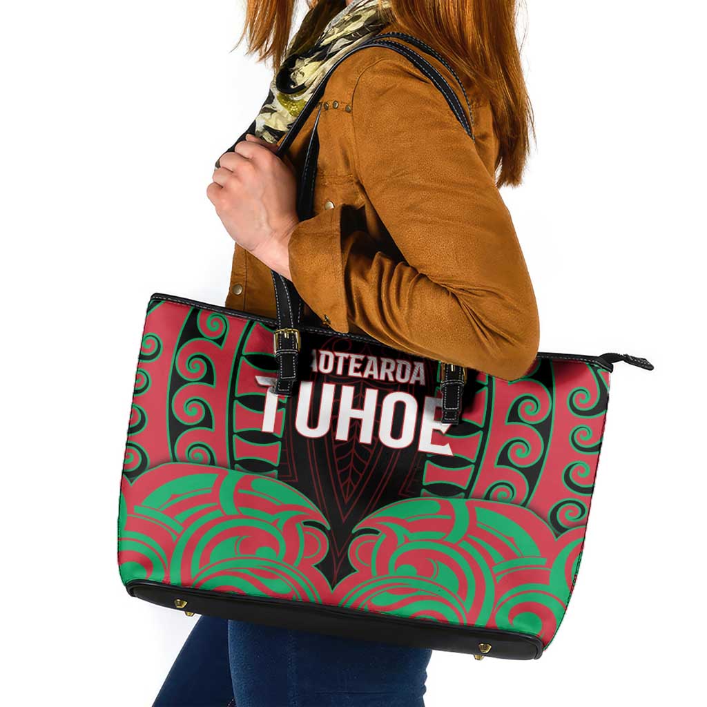 Aotearoa Tuhoe Leather Tote Bag Maori Pattern New Zealand DT05 Red - Polynesian Pride