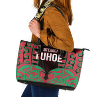 Aotearoa Tuhoe Leather Tote Bag Maori Pattern New Zealand DT05 Red - Polynesian Pride