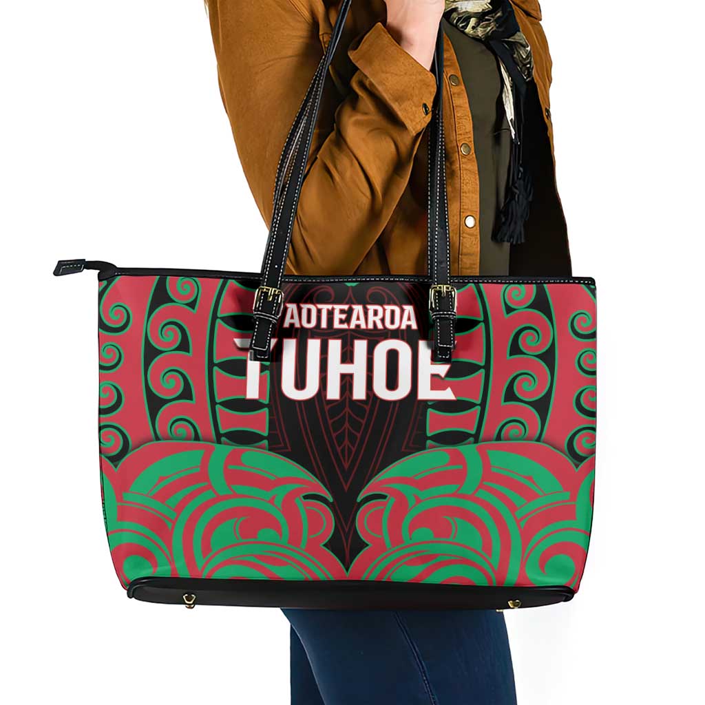 Aotearoa Tuhoe Leather Tote Bag Maori Pattern New Zealand DT05 - Polynesian Pride