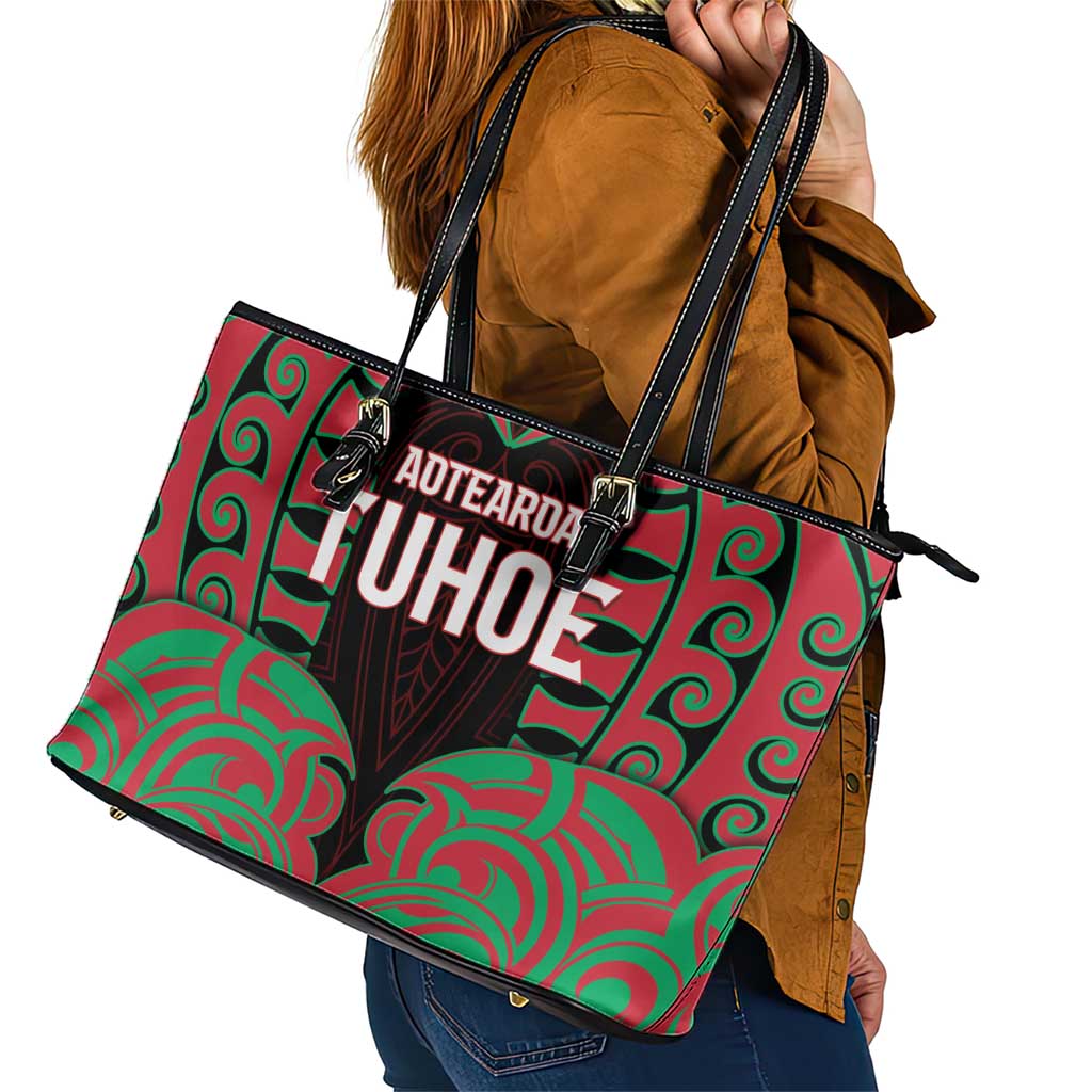 Aotearoa Tuhoe Leather Tote Bag Maori Pattern New Zealand DT05 - Polynesian Pride