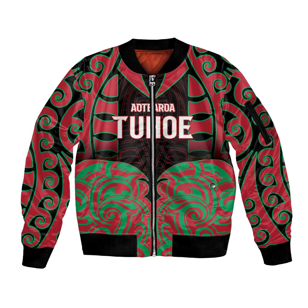 Custom Aotearoa Tuhoe Sleeve Zip Bomber Jacket Maori Pattern New Zealand - Polynesian Pride