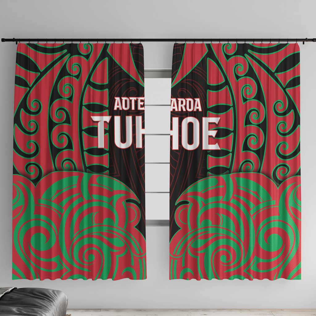 Aotearoa Tuhoe Window Curtain Maori Pattern New Zealand DT05 With Hooks Red - Polynesian Pride