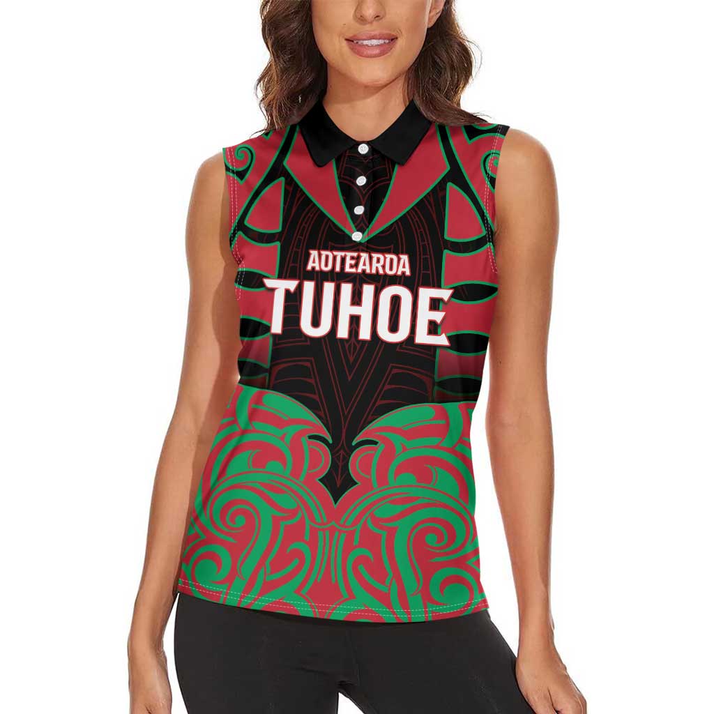 Custom Aotearoa Tuhoe Women Sleeveless Polo Shirt Maori Pattern New Zealand - Polynesian Pride