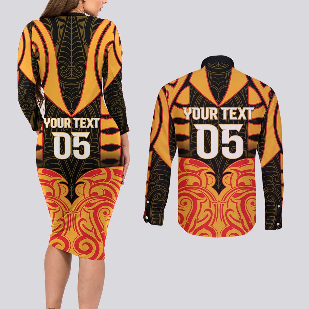 Custom Aotearoa Waikato Couples Matching Long Sleeve Bodycon Dress and Long Sleeve Button Shirt Maori Pattern New Zealand - Polynesian Pride