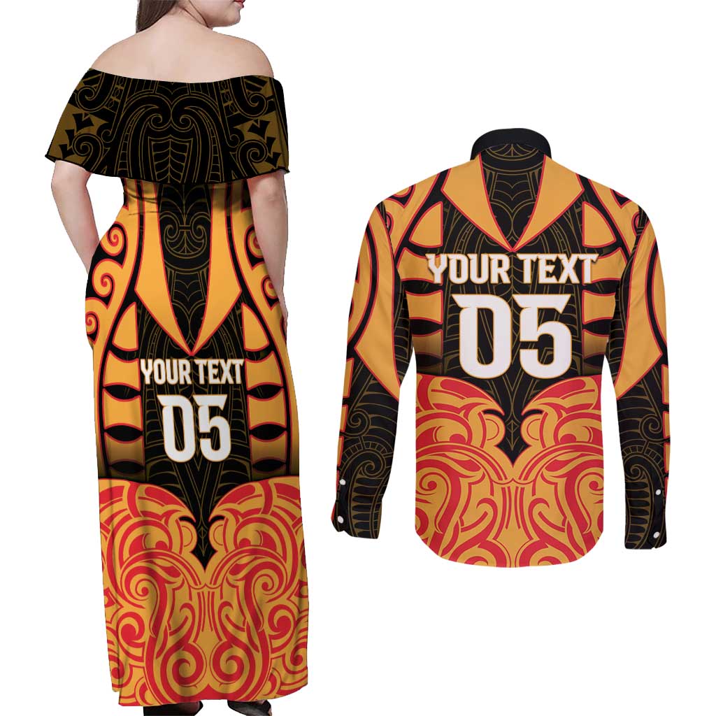Custom Aotearoa Waikato Couples Matching Off Shoulder Maxi Dress and Long Sleeve Button Shirt Maori Pattern New Zealand - Polynesian Pride