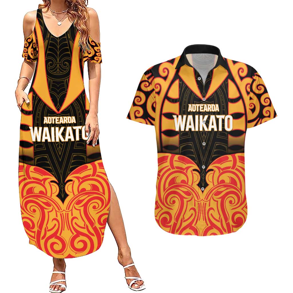 Custom Aotearoa Waikato Couples Matching Summer Maxi Dress and Hawaiian Shirt Maori Pattern New Zealand - Polynesian Pride