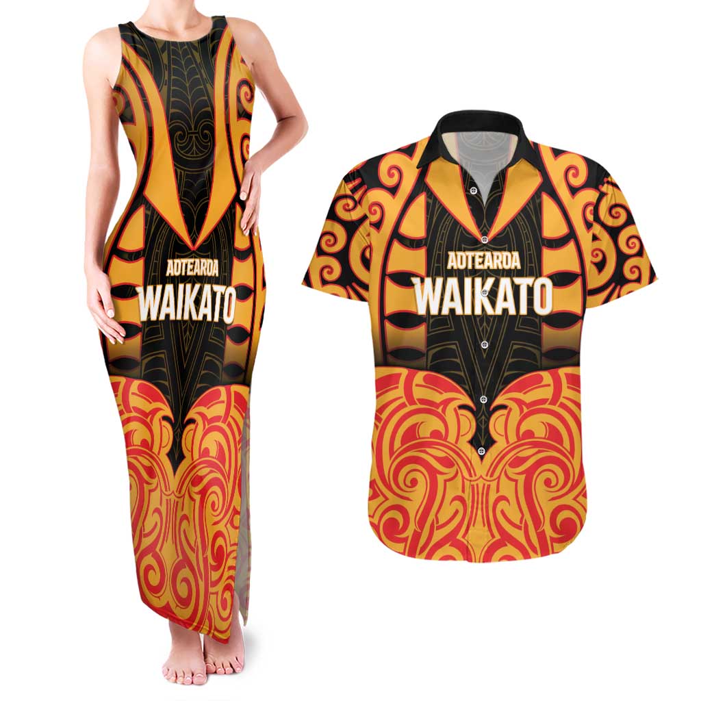 Custom Aotearoa Waikato Couples Matching Tank Maxi Dress and Hawaiian Shirt Maori Pattern New Zealand - Polynesian Pride