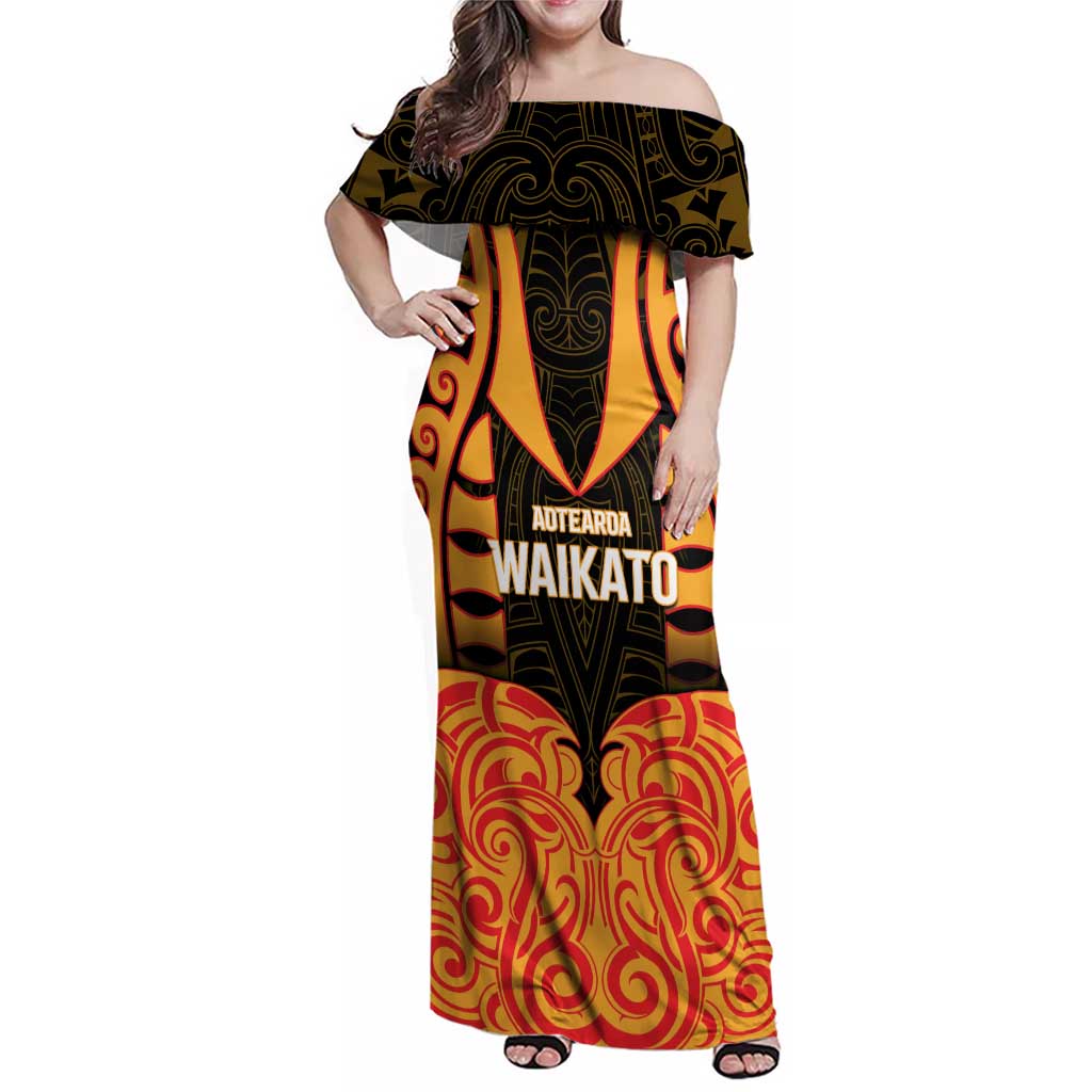 Custom Aotearoa Waikato Family Matching Off Shoulder Maxi Dress and Hawaiian Shirt Maori Pattern New Zealand - Polynesian Pride