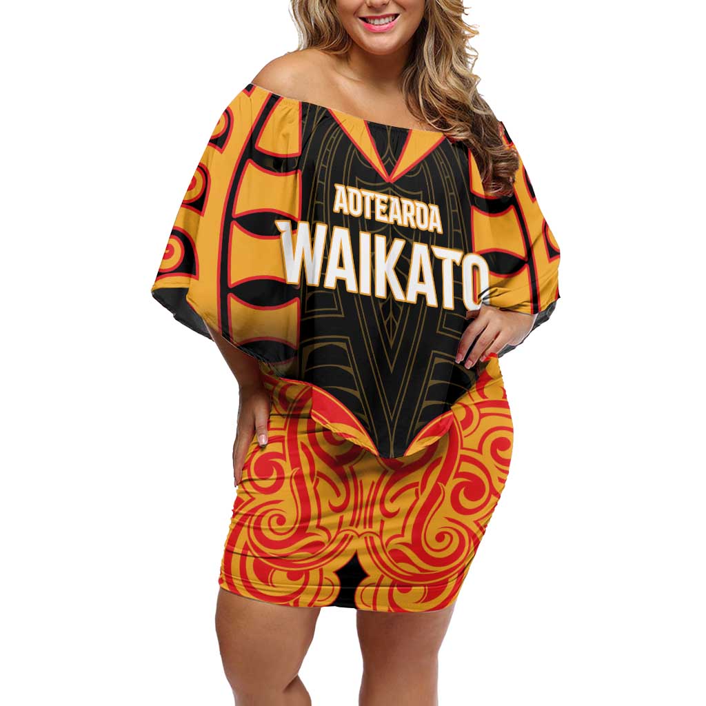 Custom Aotearoa Waikato Family Matching Off Shoulder Short Dress and Hawaiian Shirt Maori Pattern New Zealand - Polynesian Pride