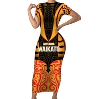 Custom Aotearoa Waikato Family Matching Short Sleeve Bodycon Dress and Hawaiian Shirt Maori Pattern New Zealand - Polynesian Pride