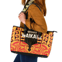 Aotearoa Waikato Leather Tote Bag Maori Pattern New Zealand DT05 Orange - Polynesian Pride