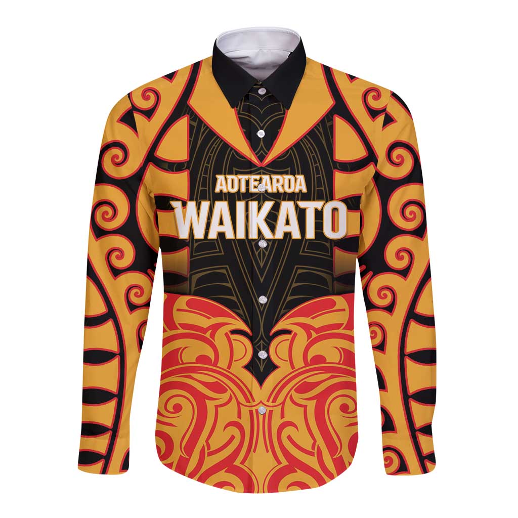 Custom Aotearoa Waikato Long Sleeve Button Shirt Maori Pattern New Zealand - Polynesian Pride