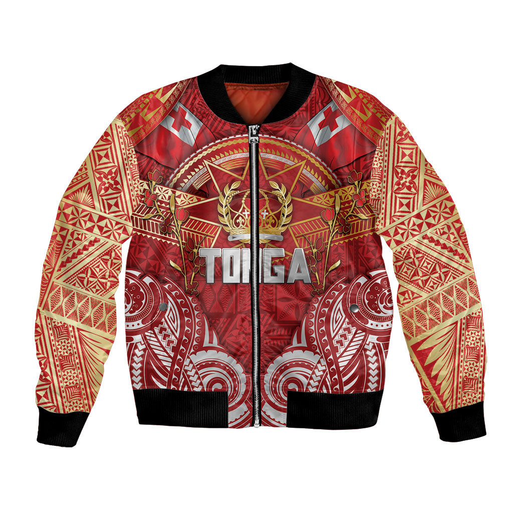 Tonga King's Birthday Bomber Jacket Gold Royal Crown Tribal Patterns DT05 Unisex Red - Polynesian Pride